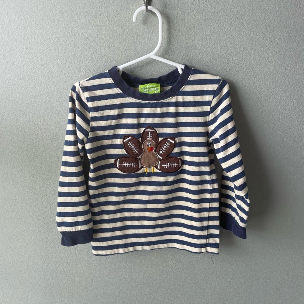 Classic Whimsy Blue Striped Turkey Football Long Sleeve Shirt